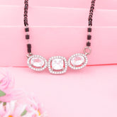 92.5 Sterling  Silver Triple Solitaire Stone Mangalsutra For Women